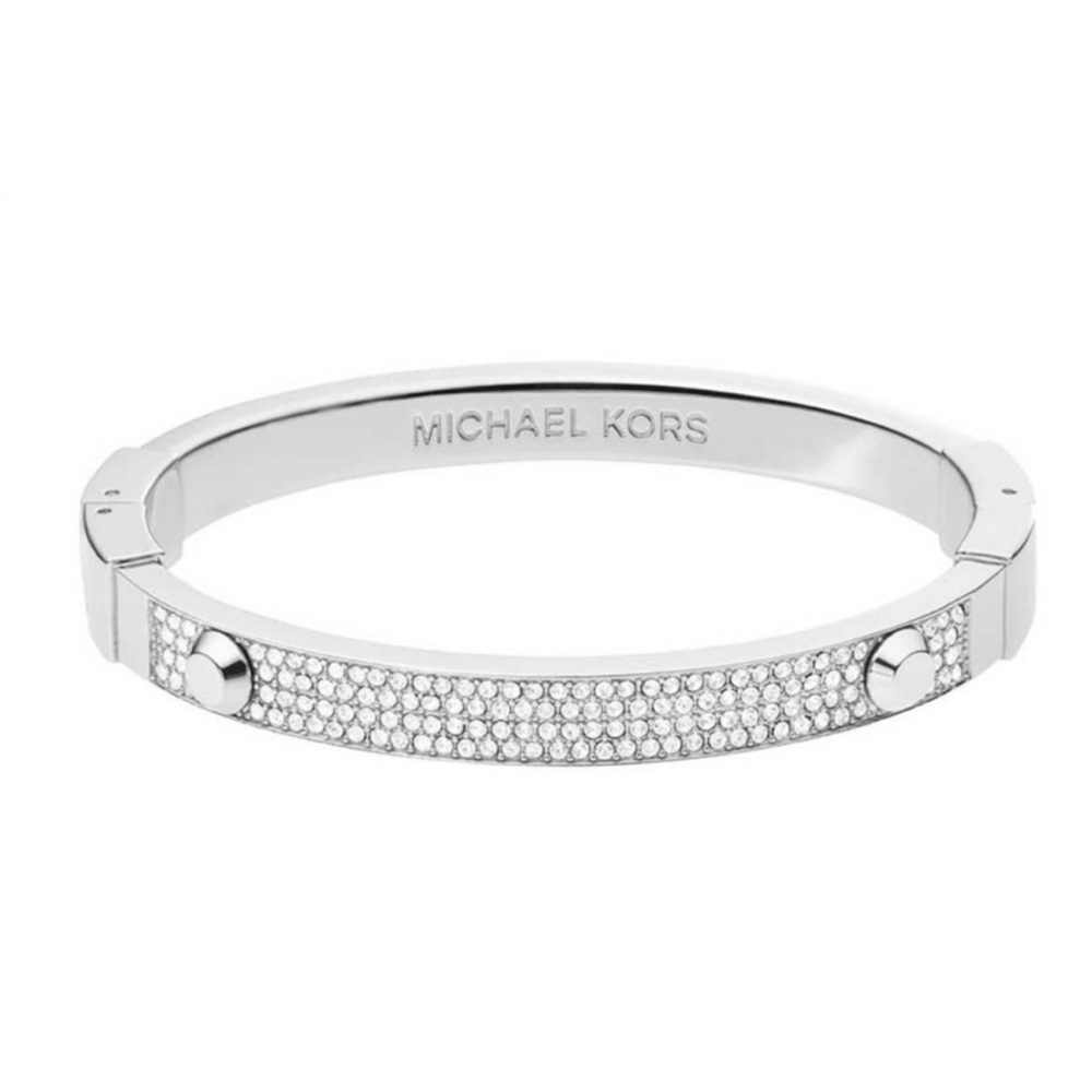Michael Kors Crystal Pave Rhinestone Silver Tone Pave Hinge Bangle Bracelet